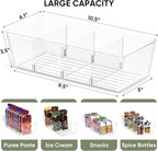 BALEINE Clear Plastic Storage Bins with 3 Removable Dividers, Pantry Organization, BPA Free Stackable Refrigerator Organizers and Storage for Kitchen Fridge Cabinet Bathroom (10.5x6.1x3.5, 2PK)
