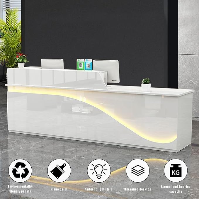 Reception Desk, Checkout Counter, Reception Counter Desk, eception Counter Desk with Adjustable Shelf & Lockable Drawers, for Clothing Store, Company Front Desk, Coffee Shop