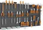 WALMANN Metal Pegboard Panels for Wall Tools Storage Pegboard for Garage, Workbench, Modular Peg Board Tool Organizer Board (Black 12"*24", Pack of 4)