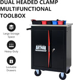 Rolling Tool Chest Box with 2 Doors and Adjustable Shelves, 22.2" D Movable Lockable Tool Cart Multi-Functional Hardware Storage Cabinet Box Auto Repair Locker