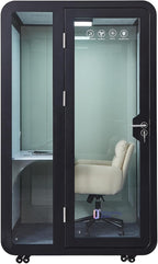 GEARONIC Mobile Office Pod Booth, Sound Proof Booth for Home, Mobile Roller with Desk, LED Light, Fans and AC USB Ports (Black Obsidian)