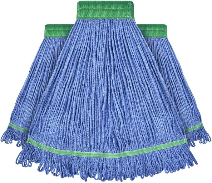 Onesimus 24 oz Heavy Duty Mop Head Replacement, 5 Inch Headband for Quick Change Handle, Blue Loop-End Cotton Blend String Wet Dry Floor Mop Refill Commercial Cleaning Supplies, 3 Pack Large