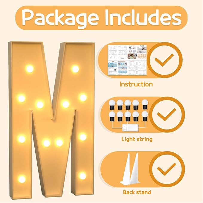 Marquee Letters 4 Feet Tall Large Light Up Letters M Wedding Mr and Mrs Sign Marry Me Engagement Party Decor Yellow Light Birthday Decorations Balloon Arch Kit Foam Sign M