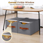 4 Pack Stackable Storage Drawers, Fabric Closet Organizers and Storage with Handles and Clear Window, Pull-Out Clothes Storage Bins with Drawer for Closet, Bedroom, Living Room, Under Bed, Gray