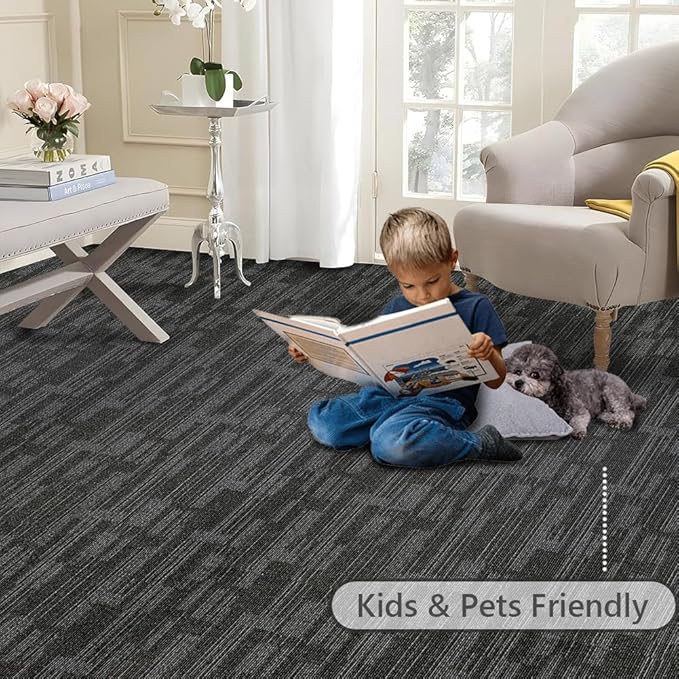 Smart Squares Carpet Tiles, Soft Padded, Seamless Appearance, Peel and Stick for Easy DIY Installation (Alpes-06, 18 Tiles - 72 Sq Ft)