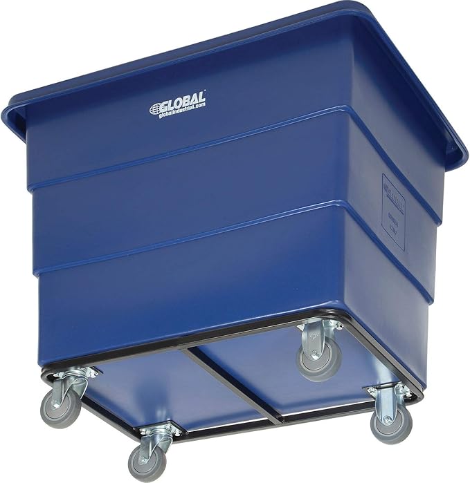 Global Industrial 12 Bushel Plastic Bulk Box Truck, Steel Chassis Base, 1000 lbs. Capacity, 4" Non-Maring Rubber Casters, Blue, 38-2/5"L x 28-9/10"W x 33" H