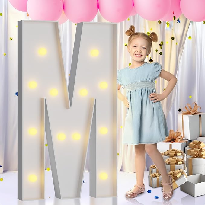 imprsv Light Up Letters, 4FT Marquee Letters Mosaic Letter for Balloons for Birthday Wedding Engagement Party Decor, Large Marquee M for Party Decoration Arch Kit Decorations