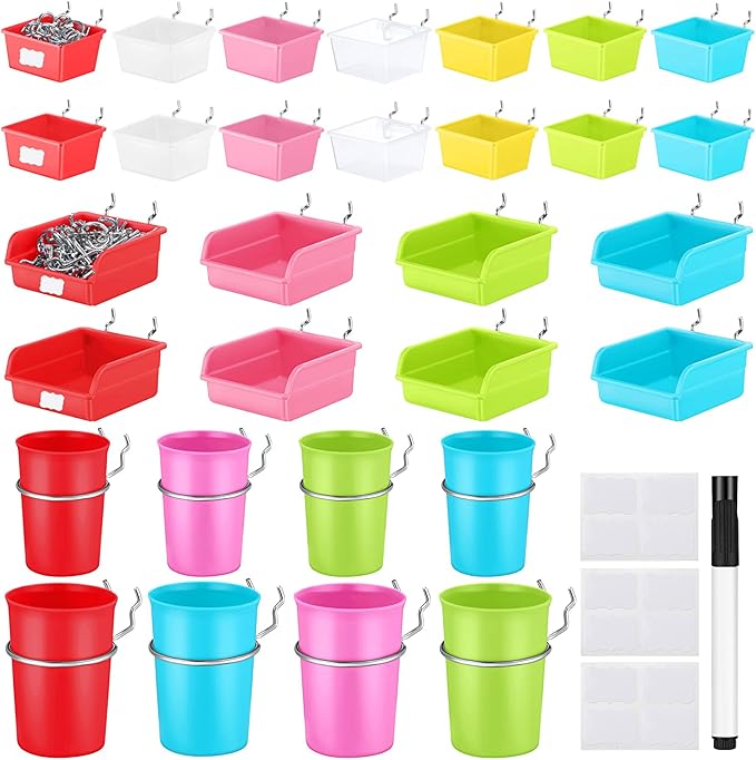64 Pieces Pegboard Bins Pegboard Cups with Hooks and Loops Peg Hooks Assortment Organizer Accessory for Organizing Accessories Tools Storage Office Workshop Garage Workbench (Colorful)