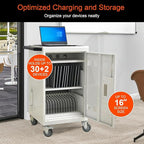 32 Devices Laptop Charging Cart with Password Lock,Tablet Storage Carts for Pad Up to 16.3" Screen,Classroom Computer Mobile Charging Station for Pads,Chromebooks,Laptops(White - Password Lock)