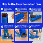 Floor Protection Film, 48 inch x 500' roll, Made in USA, Blue Self Adhesive Floor Protector for Moving and Construction, Temporary Covering for Protection of Hardwood, Tile, Hard Surfaces