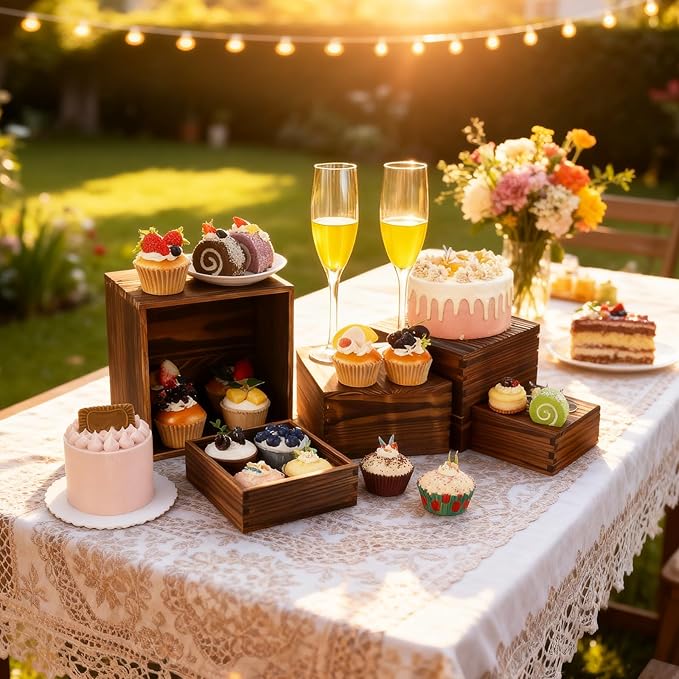 6 Pack Wood Cake Cupcake Stand Buffet Risers, Wooden Display Stand Wood Display Riser, Square Food Display Risers for Party Wedding Birthday Home (6" 7" 8" 9" 10" 11")
