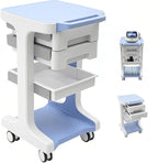Professional 3-Tier 2-Drawer Salon Trolley Cart with Wheels Utility Cart with Drawers Mobile Storage Cart, Max 50kg/110lb Load, 16.14 * 16.14 * 26.38in (Blue)