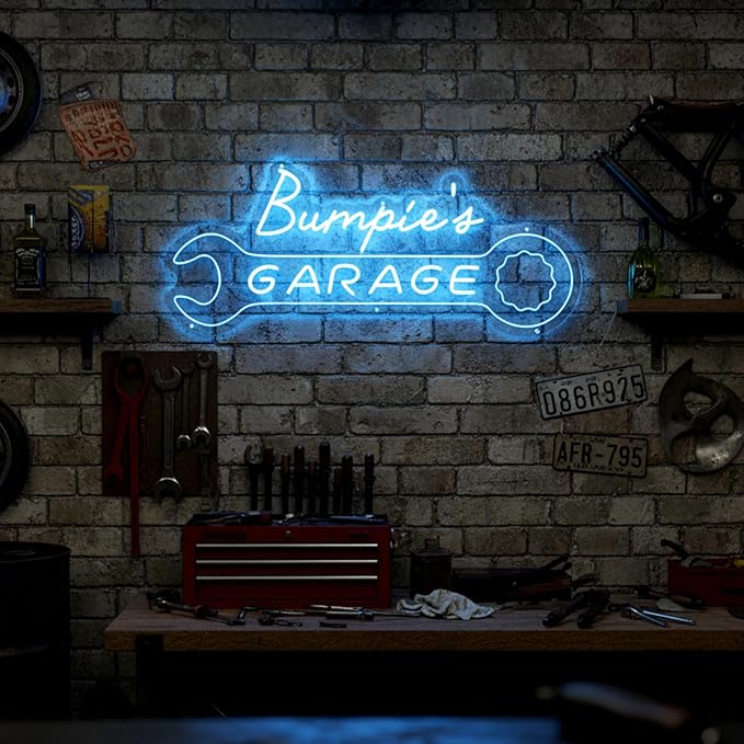Garage Neon Sign for Mens Wall Decor, Custom LED Light Car signs for Auto Repair Shop Man Cave Workshop Gift for Father Dad Husband, Personalized Gifts for Cars Guy Mechanic Shop Accessories