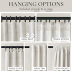 78 Inch Long Linen Blackout Curtains, 2 Panels Set for 76-80 inch Window Drapes Back Tab Pleated Boho Room Darkening Curtains for Sliding Glass Door,Cream Ivory, 50x78 in Length