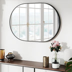 36x24 Mirror Runway Oval Wall Mounted Aluminum Alloy Metal Frame Rectangle Mirrors for Entryway Bedroom Bathroom Living Room 36 24 inch Black