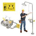 Combination Eye Wash Station, Emergency Eyewash Stations OSHA Approved 304 Stainless Steel Eyewash Shower Station for Industrial & Commercial & Lab Use,NPT Thread, with Emergency Sign