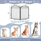 Full Metal Free Standing Dog Gate with Door for Indoor Outdoor, 48'' Extra Wide 32'' Tall Dog Gate for Doorways,Large Openings,Decks,Pet Puppy Freestanding Safety Fence(2 Panels,Black)