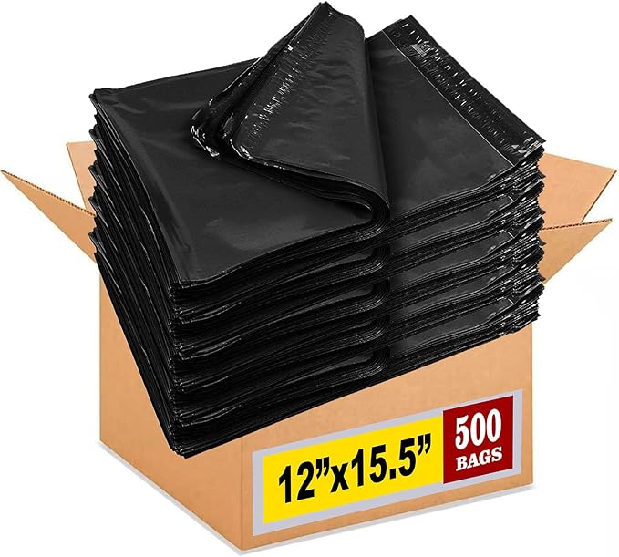 iMBAPrice Black Poly Mailers 12x15.5 Inch #5 Black Color Poly Mailing Envelopes Bags, Self Seal Adhesive Waterproof and Tear Proof, 500-Pack