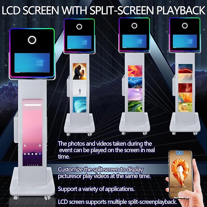 29in LCD Display Photo Booth Machine with 15.6in Mirror Touch Screen Selfie Station Shell Stand DIY Photobooth Machine with RGB Light for Parties Weddings Event (Photo Booth Machine)