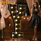 Pooqla 4 FT Marquee Light Up Letters, Giant LED Sign Black Marquee Letter Lights 4 Feet Tall, Big Mosaic Letters for Balloons Birthday Party Anniversary Wedding Decorations, Warm White Y
