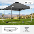 CROWN SHADES Adjustable Height on The Fly, 10x10 Pop Up Canopy - Beach Tent with One Push Setup - Easy Outdoor Sun Shade for Events, Parties, Camping - Outside Shade with STO-N-Go Bag, Grey