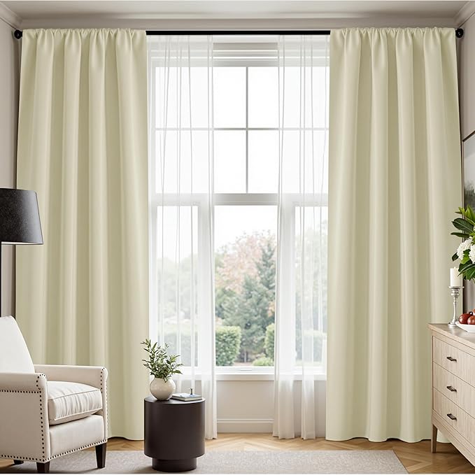PONY DANCE Beige Room Darkening Curtains for Bedroom,Rod Pocket Thermal Insulated Backdrop for Teenagers Bedroom Dorm, Thick Durable Privacy Window Shades, W 42 x L 63 inches, 2 Panels