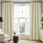 PONY DANCE Beige Room Darkening Curtains for Bedroom,Rod Pocket Thermal Insulated Backdrop for Teenagers Bedroom Dorm, Thick Durable Privacy Window Shades, W 42 x L 63 inches, 2 Panels