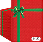 Christmas Poly Bubble Mailers | #0 Cushion Mailer, 6"x10" | Self Seal | Holiday Themed, Red Green Gift Packaging Envelope | Xmas Padded Envelopes | Shipping Bags Mailing Envelopes | 100 pack Bulk