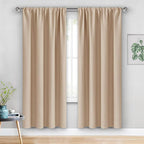 JIUZHEN Blackout Curtains for Bedroom - Thermal Insulated Room Darkening Rod Pocket Curtains for Living Room, Set of 2 Panels with Tiebacks, 52 x 72 Inch Length, Beige