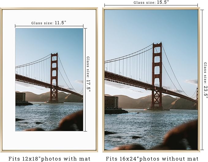 Frametory, 16x24 Metal Picture Frame with Mat for 12x18 Picture & Real Glass, Aluminum Photo Frame Collection (Gold, 2 Pack)