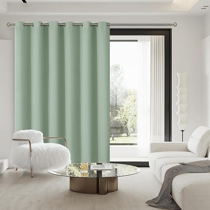 BGment Sliding Door Curtain 84 Inch Length, Extra Wide Room Darkening Curtain for Living Room Thermal Insulated Privacy Noise Cancelling Room Divider Bedroom Curtain, 1 Panel, Frosty Green, 120 Wide