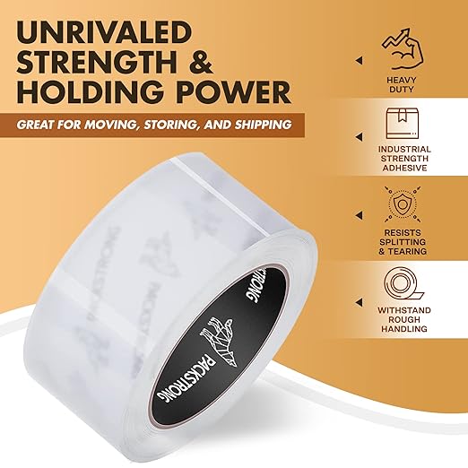 Packstrong Industrial Grade Clear Packing Tape 60 Rolls - 110 Yards per Roll - 3" Wide x 2.0 mil Thick, Acrylic Adhesive Heavy Duty Tape for Box Office Moving Packaging Shipping