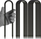 12 Inch U Shaped Trampoline Stakes 8 Pack, 5/16" Diameter Heavy Duty Steel Wind Resistant Rebar Stakes, Black E-Coated Anti-Rust Ground Stakes for Trampoline, Swing Set, Bounce House Safety