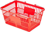 VEVOR Shopping Baskets, 12 PCS, 21L Stackable PE Plastic Grocery Baskets with Metal Handles, Dense Mesh Structure, Holds up to 20 lbs, Portable for Grocery, Retail, Stores, Supermarket, Home Use, Red