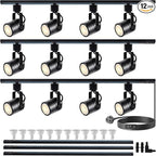 LED Track Lighting Heads Kit 3000K Warm White, 12-Light Dimmable GU10 Track Lights Heads, Ceiling Spotlight Fixture with 14.76FT H Type Track Light Rails, Replaceable GU10 LED Bulbs for Home
