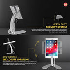 Dual Kiosk Stand- CTA Aluminum Stand with Locking Case and Cable. 360-Degree Rotating Base. Enclosure Designed for iPad mini Generations 1-5 with Access to all Ports and Buttons, Silver (PAD-ASKM)