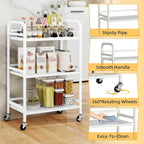 HDANI 3 Tier Rolling Cart Shelves,Heavy Duty Multifunctional Metal Frame-Supports 22 Lbs Per Tier,Rolling Cart with 2 Lockable Wheels for Home, Office,Kitchen,Bathroom,Bedroom,White