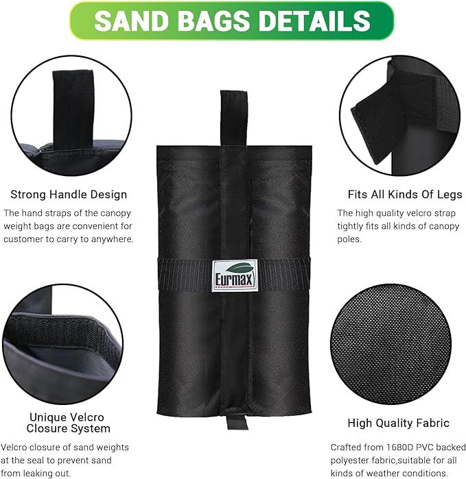 Eurmax USA Weight Bags for Pop up Canopy Outdoor Shelter,Gazebo Instant shelter Leg Canopy Weights, Sand Bags, Set of 4(Black)