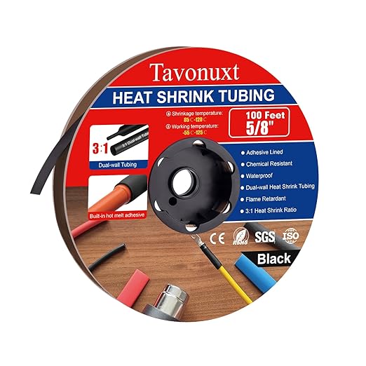 5/8" 100ft 3:1 Heat Shrink Tubing with Adhesive Lining - Marine Grade, Ideal for Home, Automotive, and Industrial Use - Black