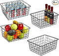 Wire Baskets for Organizing, 4 Pack Household Pantry Basket Black Metal Storage Bins Wire Storage Baskets Metal Baskets for for Home Office Kitchen, Bathroom