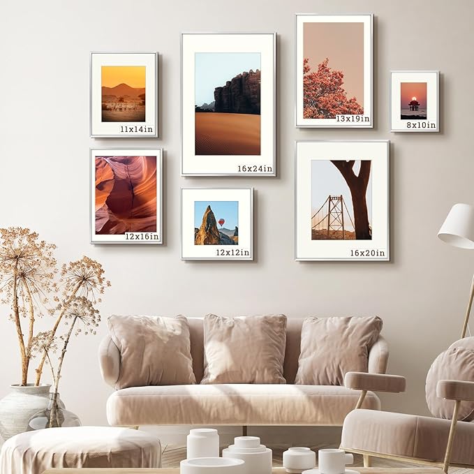 Frametory, 12x12 Metal Picture Frame with Mat for 8x8 Picture & Real Glass, Aluminum Photo Frame Collection (Silver, 1 Pack)