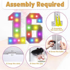 Marquee Numbers Colorful 16th Birthday Decoration: 4FT Large Light Up Sweet 16 Year Old Birthday Decorations Anniversary Backdrop Cardboard Sign 18 Colors Number 16 Mosaic Balloon Frame