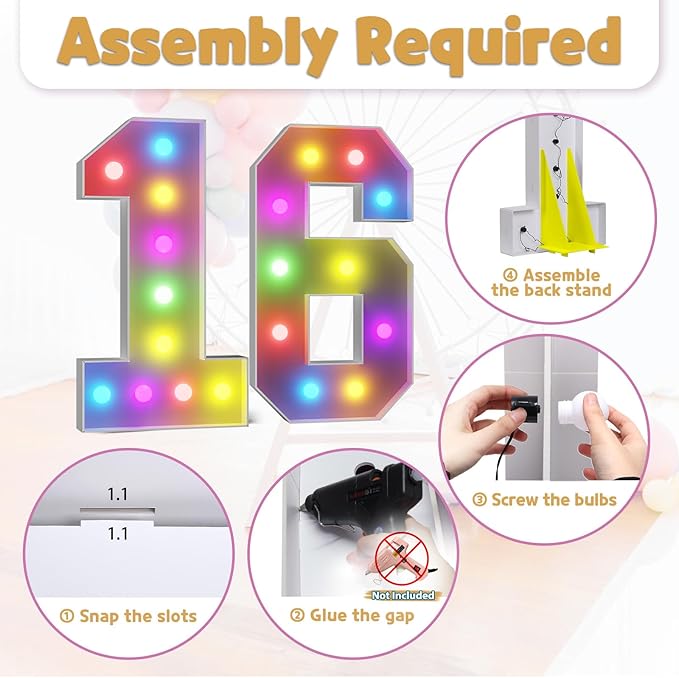 Marquee Numbers Colorful 16th Birthday Decoration: 4FT Large Light Up Sweet 16 Year Old Birthday Decorations Anniversary Backdrop Cardboard Sign 18 Colors Number 16 Mosaic Balloon Frame