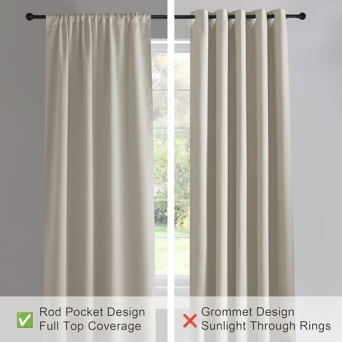 PONY DANCE Cream Window Curtain Panels 72 inch Length - Thermal Insulated Room Darkening Drapery Rod Pocket for Bedroom, Noise Reducing Drapes for Living Room, W 34 x L 72, 2 Panels Set