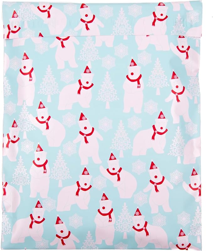 Inspired Mailers - Poly Mailers 10x13-100 Pack - Polar Bears (Blue) - Holiday Poly Mailers - 10x13 Shipping Envelopes - Christmas Packaging Bags