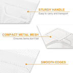 4 Pack Metal Mesh Steel Basket with Hollow Handles Square Wire Mesh Open Bin Fruit Storage Basket for Kitchen Bathroom Picnic Shopping Cabinet Home Items (Large,White)
