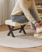 IBUYKE Small 12" H Footrest Stool, Square PU Foot Stool with Metal X-Leg, Multi-Use as Small Side Table, Step Stool for Living Room, Bedroom, Entryway, Office, White WBD012W