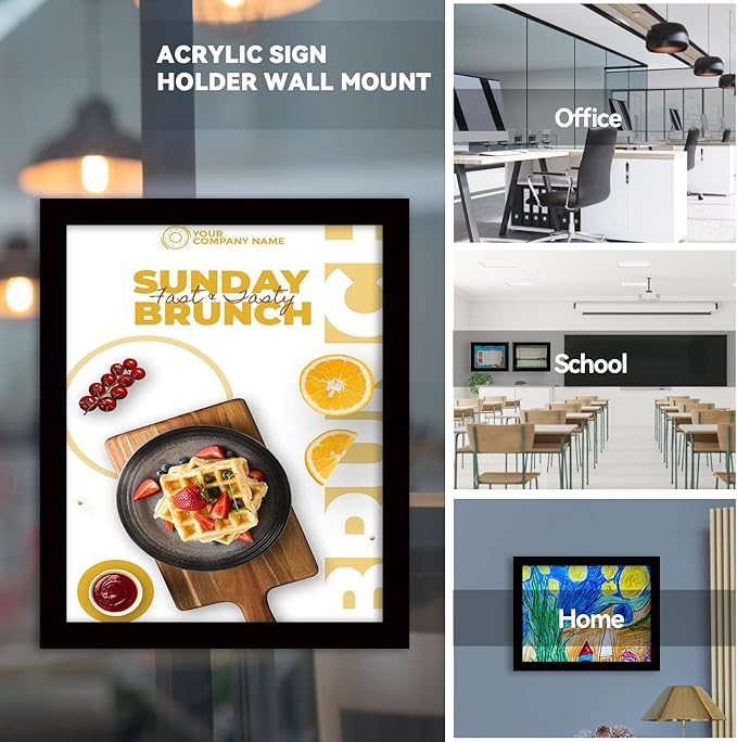 8.5" x 11" Acrylic Sign Holder Wall Mount, Acrylic Wall Sign Holder With Tape,Clear Plexiglass Self-adhesive Plastic Display Frame, Door/Window Sign Holder 12 pack No Drilling
