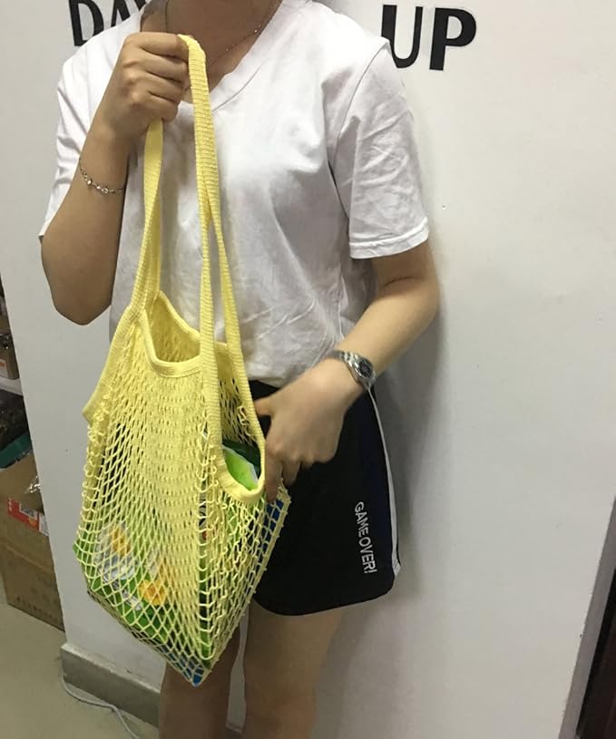 Portable Reusable Mesh Cotton Net String Bag Organizer Shopping Tote Handbag Fruit Storage Shopper NEW (orange02)