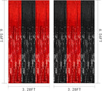 2 Pack Black and Red Party Backdrop Streamers Decorations Foil Fringe Curtains Metallic Tinsel Backdrop for Birthday Halloween Christmas New Year Fancy Ball Graduation Party Decor